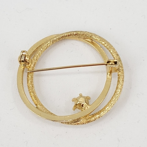 Vintage Unsigned Brooch Pin Double Hoop Faux Pearl - Picture 5 of 8